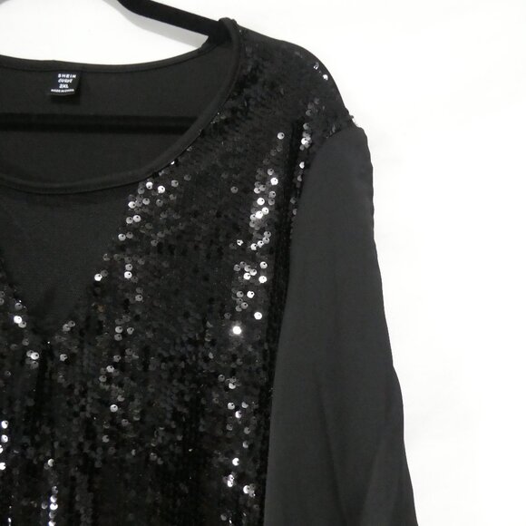 SHEIN - Curve | 2XL | Black Sequin Long Sleeve Blouse | Sheer Solid Black Back - Picture 5 of 14